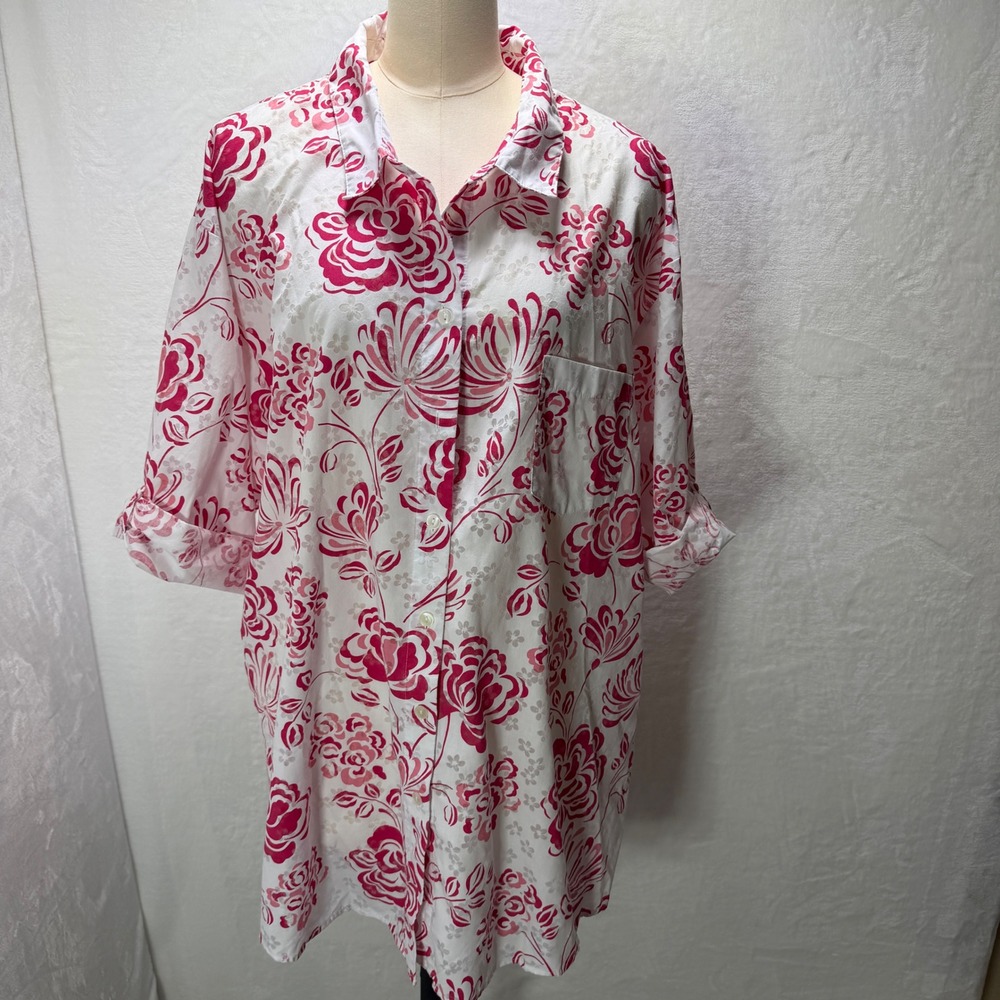 Alfani Intimates XXL Pink Floral Roll Tab Sleeve Tunic Night Shirt